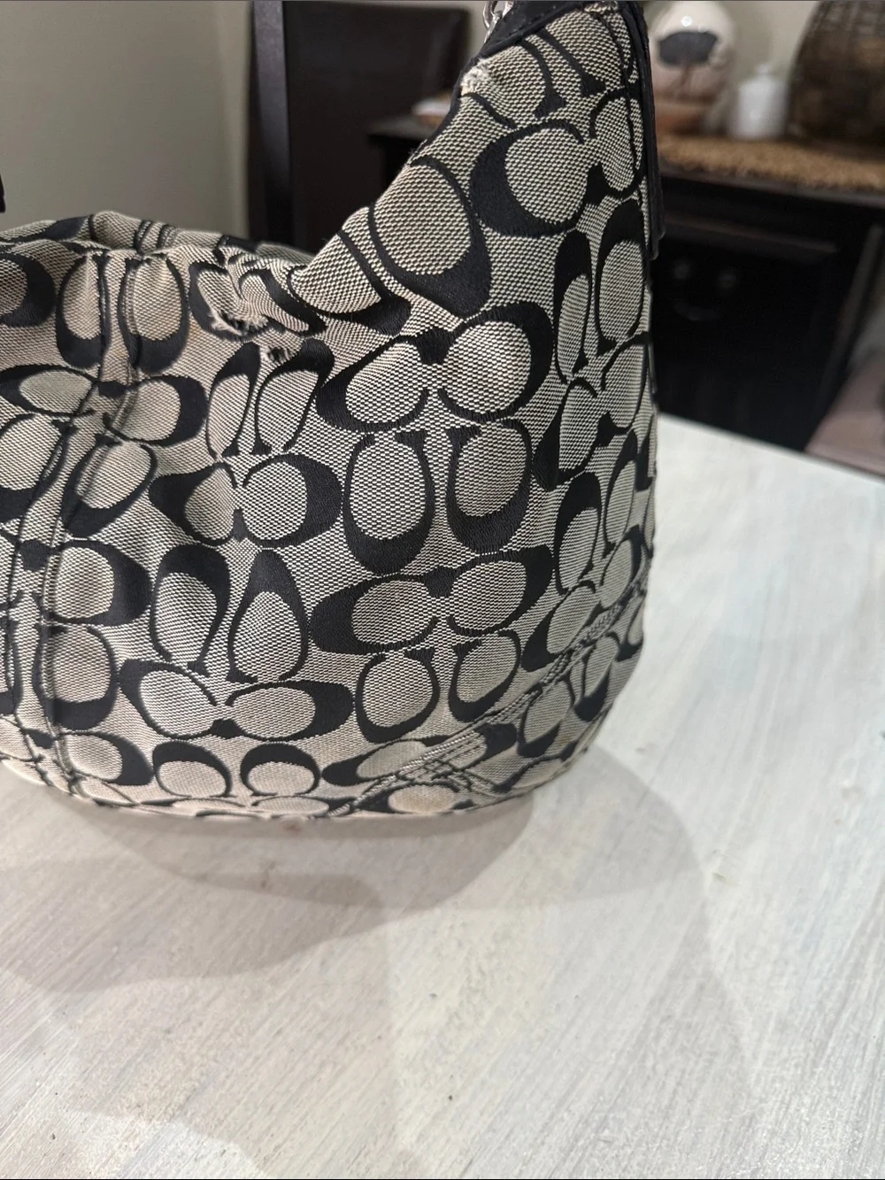 Coach Larg SOHO Signature Hobo Bag in Black and Tan